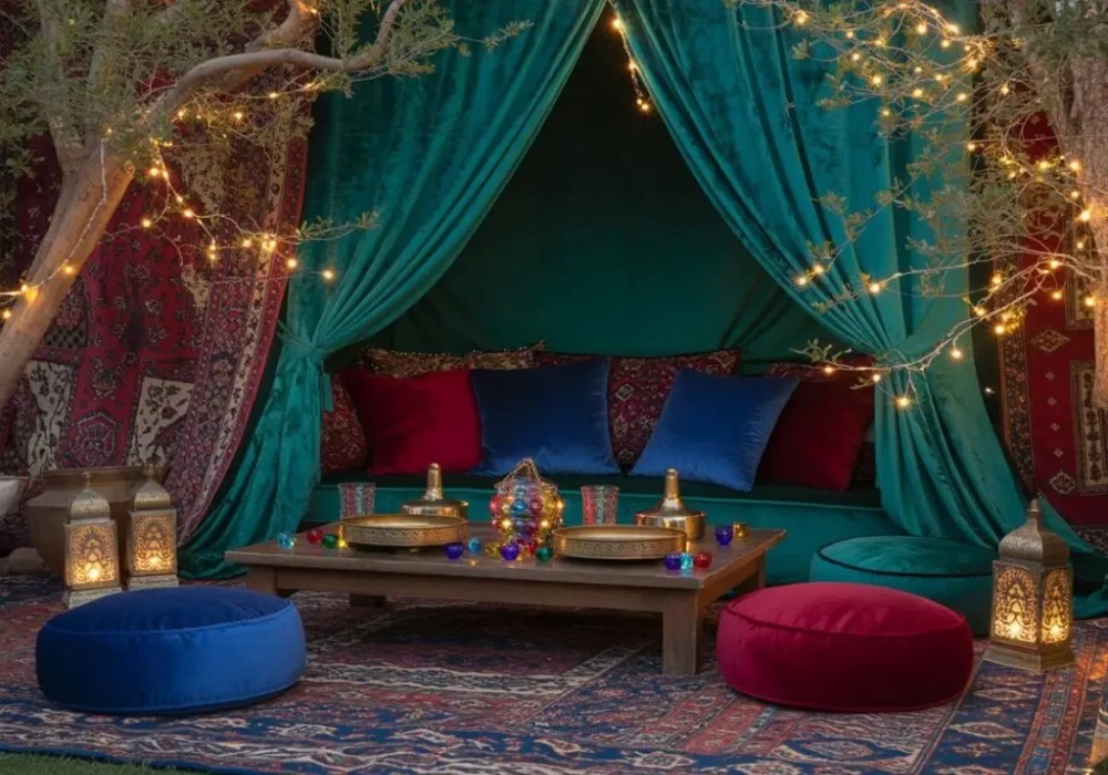 Arabian Nights Theme Party Decoration with Arabian-Inspired Lighting