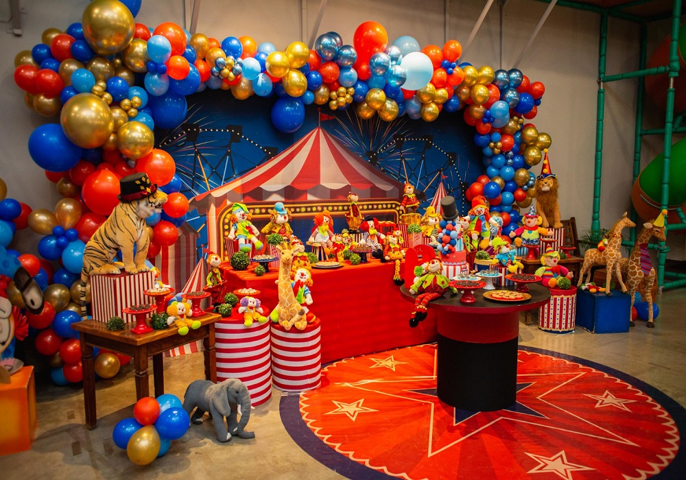 Carnival Theme Party Decoration with Colourful Carnival Props and Festive Setup